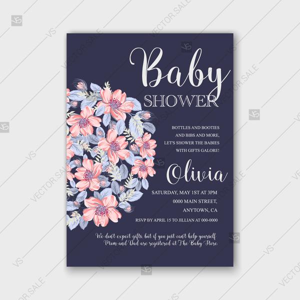 Wedding - Dog-rose pink sakura anemone bloom wild rose vector Baby shower invitation template marriage invitation