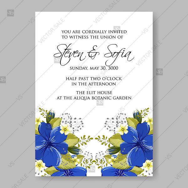 Hochzeit - Blue beautiful anemone wedding invitation vector card template floral illustration floral design