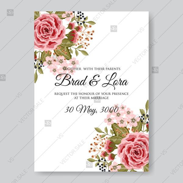 Mariage - Ranunculus rose red pink peony wedding invitation vector printable card template birthday card