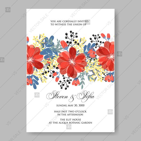 زفاف - Vector red flowers Poppy wedding invitations