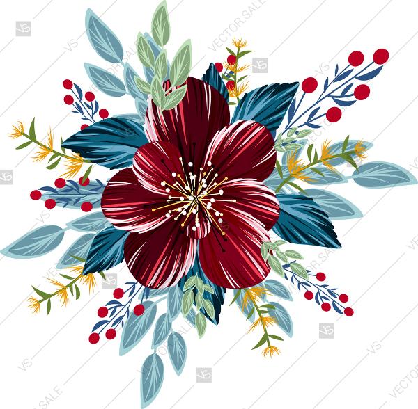 Свадьба - Wedding invitation Burgundy red peony anemone floral vector clip art printable card template thank you card