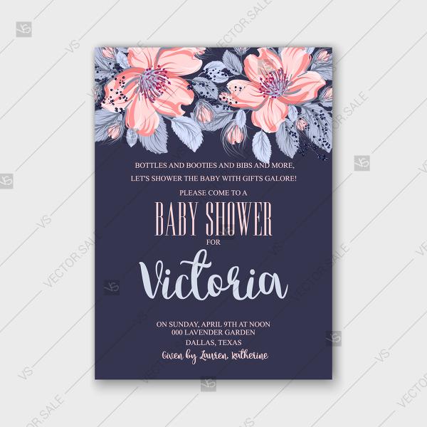 Wedding - Dog-rose pink sakura anemone bloom wild rose vector Baby shower invitation template holiday