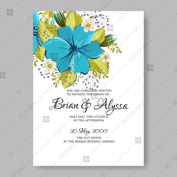 Hochzeit - Turquoise anemone floral wedding invitation vector card template floral greeting card