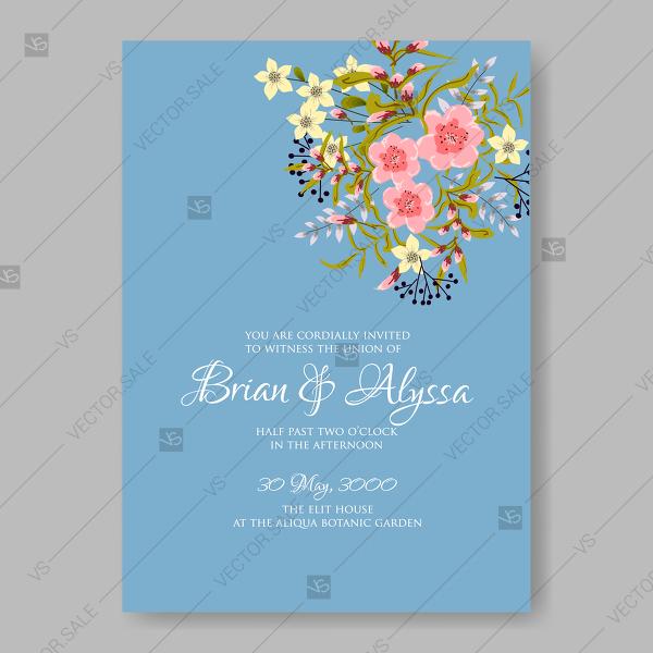Wedding - Pink red rustic floral wedding invitation printable vector card invitation download