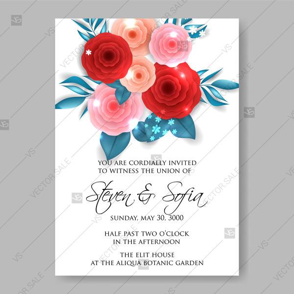 Wedding - Wedding invitation printable template 3d Paper Rose Anemone Peony Ranunculus Vector Flowers invitation download