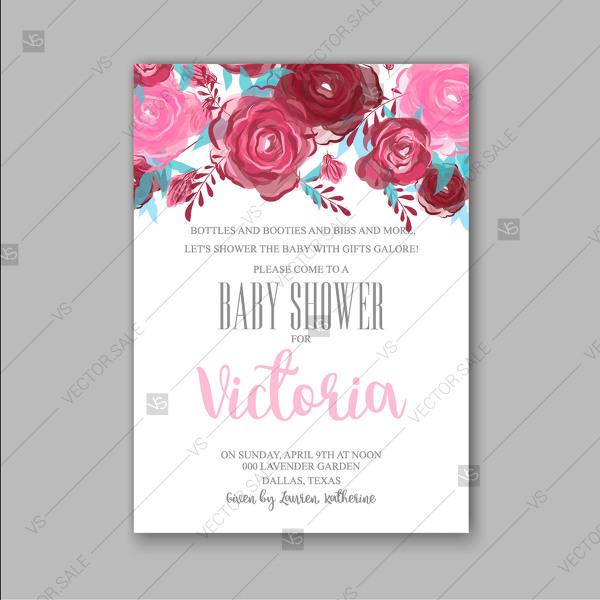 Свадьба - Pink watercolor roses baby girl shower invitation