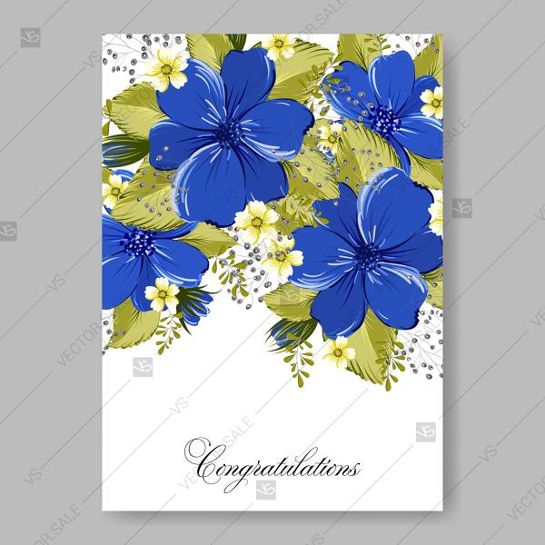 Wedding - Blue beautiful anemone wedding invitation vector card template floral illustration invitation template