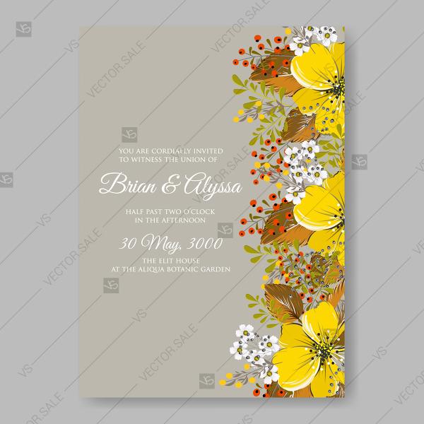 Wedding - Yellow anemone sunflower autumn floral wedding invitation vector template custom invitation