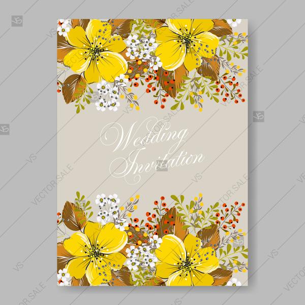 Wedding - Yellow anemone sunflower autumn floral wedding invitation vector template bridal shower invitation