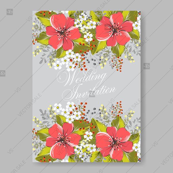 Wedding - Anemone vector red flower illustration for wedding invitation