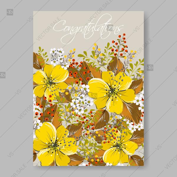 Hochzeit - Yellow anemone sunflower autumn floral wedding invitation vector template floral design