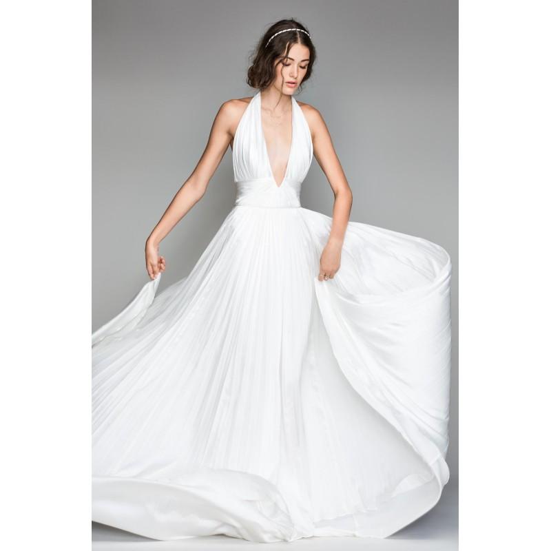 Mariage - Willowby by Watters Spring/Summer 2018 Badri 50300 Sweep Train Simple Aline Halter Open Back Charmeuse Ruffle Wedding Dress - Rich Your Wedding Day
