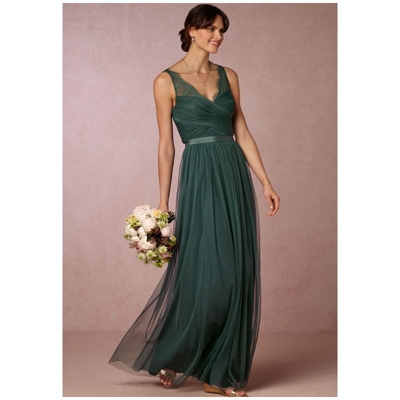 Mariage - BHLDN (Bridesmaids) Fleur Dress - Dusty Emerald - A-Line Green V-Neck Chiffon Floor - Formal Bridesmaid Dresses 2018
