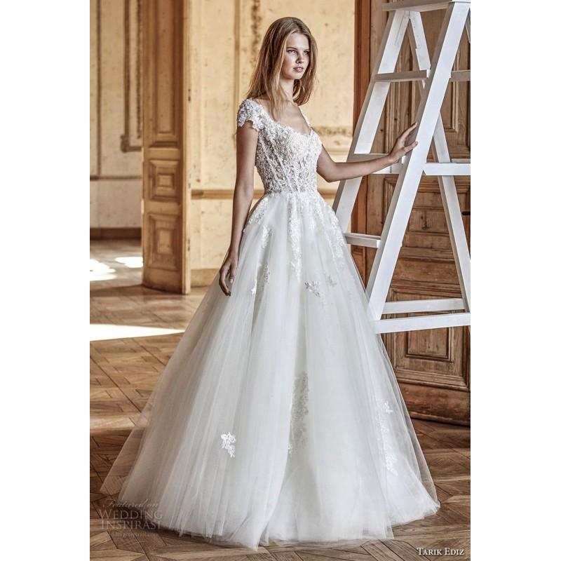 Mariage - Tarik Ediz 2017 G2056 Sweep Train Sweet Ivory Ball Gown Cap Sleeves Scoop Neck Tulle Appliques Wedding Gown - 2018 Unique Wedding Shop