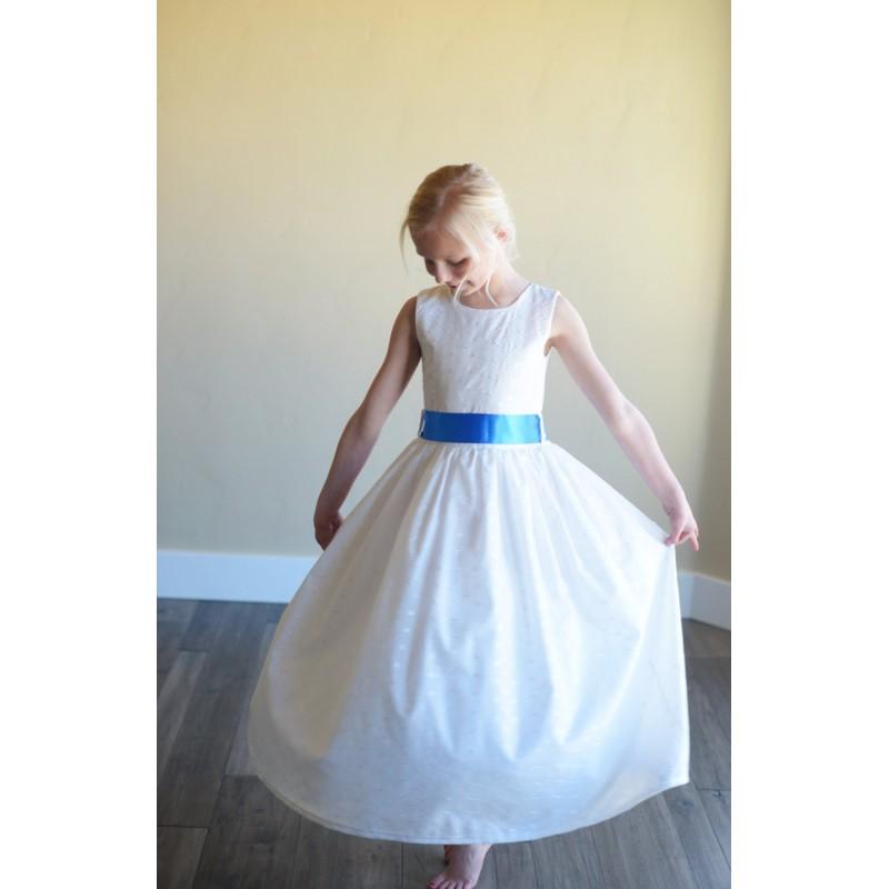 Wedding - Embroidery Anglaise flower girl dress in white or ivory with ribbon sash in any colour - Hand-made Beautiful Dresses