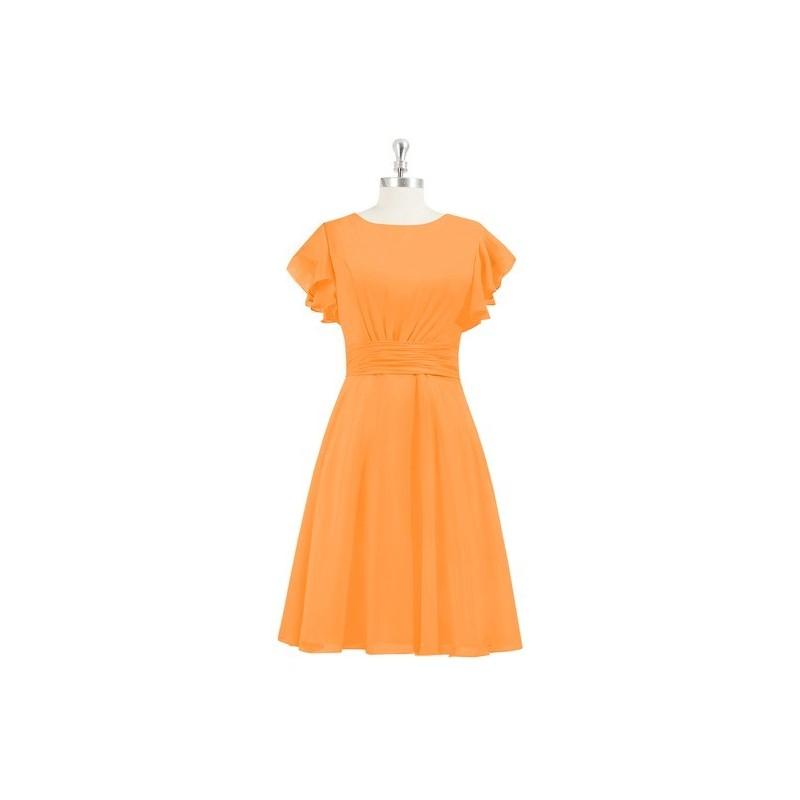 Wedding - Tangerine Azazie Kaylen - Knee Length Scoop Side Zip Chiffon Dress - Charming Bridesmaids Store