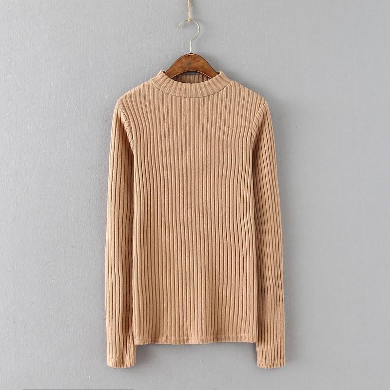 زفاف - Must-have Simple Slimming High Neck Long Sleeves Flexible Knitted Sweater Basics - Discount Fashion in beenono