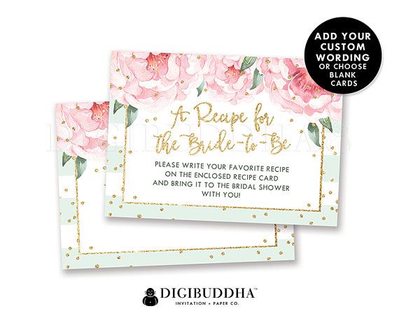 Hochzeit - Floral Bridal Recipe Insert Card Custom Invitation Enclosure Cards Custom Recipe For The Bride Insert Printed Card Or DIY Insert Card - Jenn