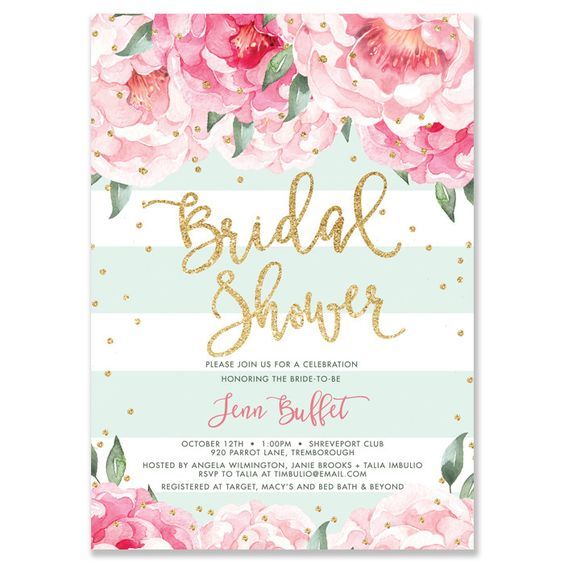 Свадьба - Floral Bridal Shower Invitation Florals And Stripes Custom Bridal Shower Invite Floral Bridal Invite Printed Bridal Shower Invite DIY - Jenn