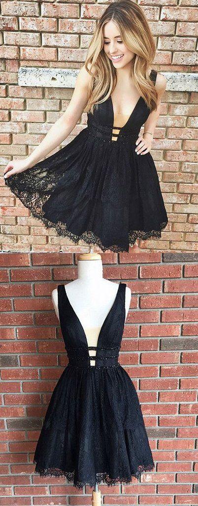 زفاف - Black Lace Homecoming Dress, Short Prom Dresses For Teens Pst1630