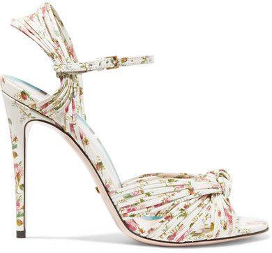 زفاف - Gucci Knotted Floral-print Leather Sandals - White