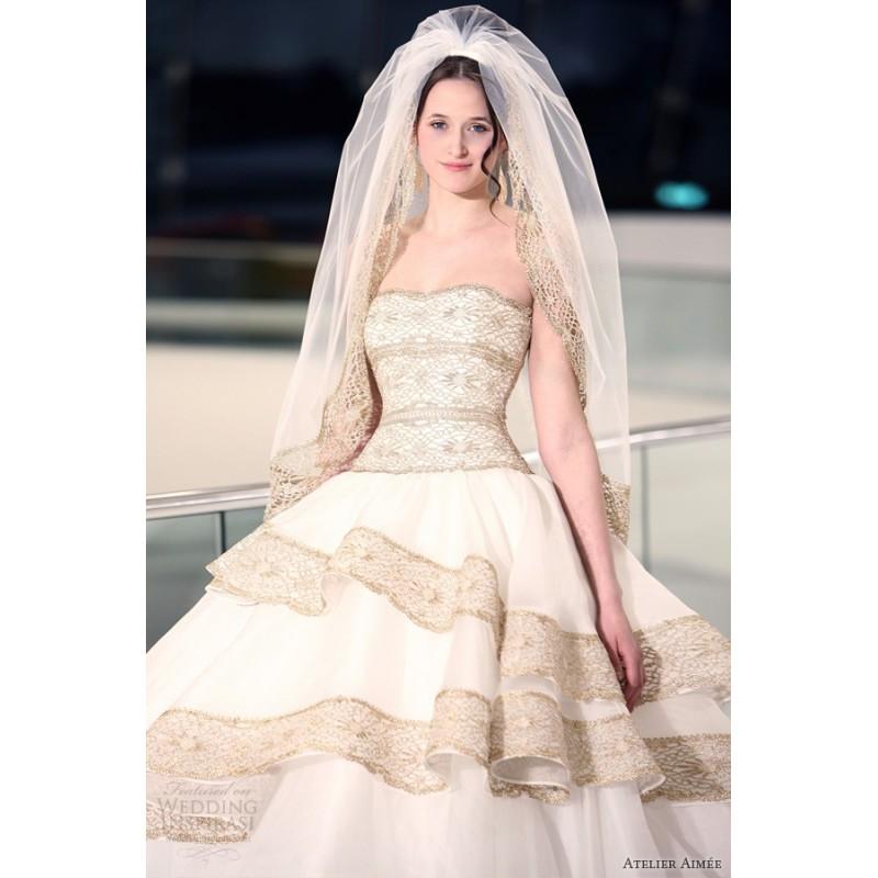 Hochzeit - Atelier Aimée 2014 flavia strapless ball gown gold lace -  Designer Wedding Dresses