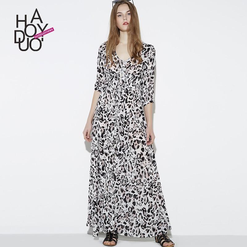 زفاف - Gorgeous Leopard print v neck slit 2017 spring summer single fold dresses one-length dress - Bonny YZOZO Boutique Store
