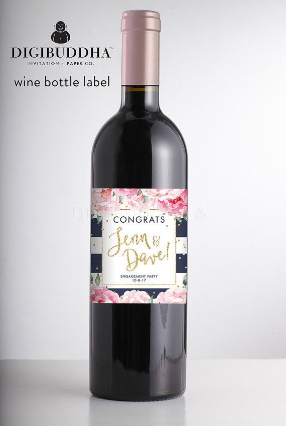 Hochzeit - ENGAGEMENT WINE LABEL Modern Wine Bottle Sticker Navy Pink Egagement Party Wine Champagne Label Custom Personalized Wine Bachelorette - Jenn