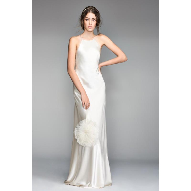 Hochzeit - Willowby by Watters Spring/Summer 2018 Gemini 50301 Fit & Flare Halter Sweep Train Vintage Ivory Satin Dress For Bride - Customize Your Prom Dress