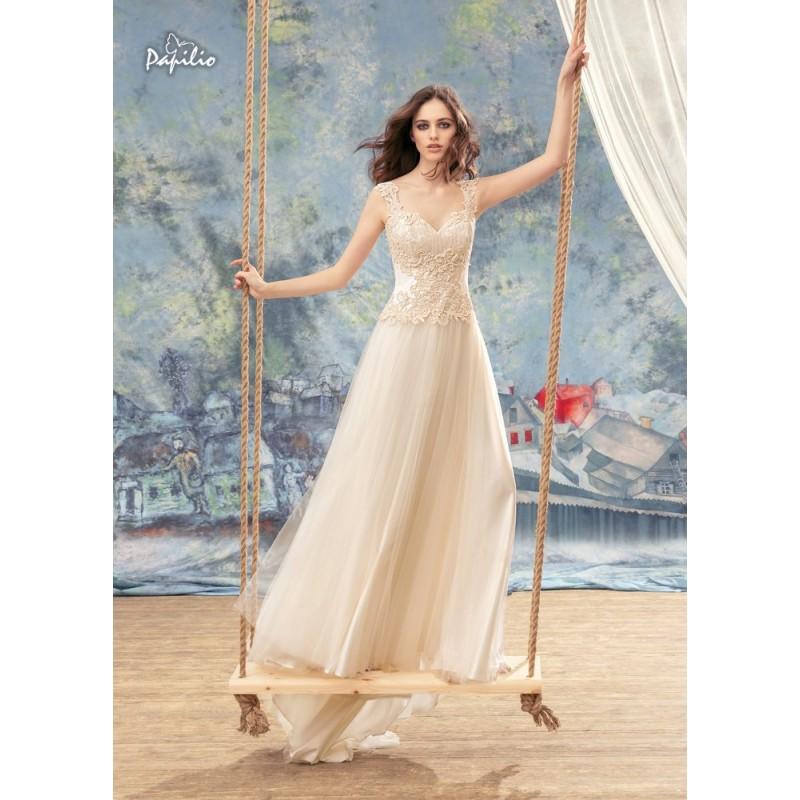 Mariage - Papilio 2017 1738L Trogon Sweet Ivory Chapel Train Square Aline Sleeveless Tulle Appliques Bridal Dress - Customize Your Prom Dress