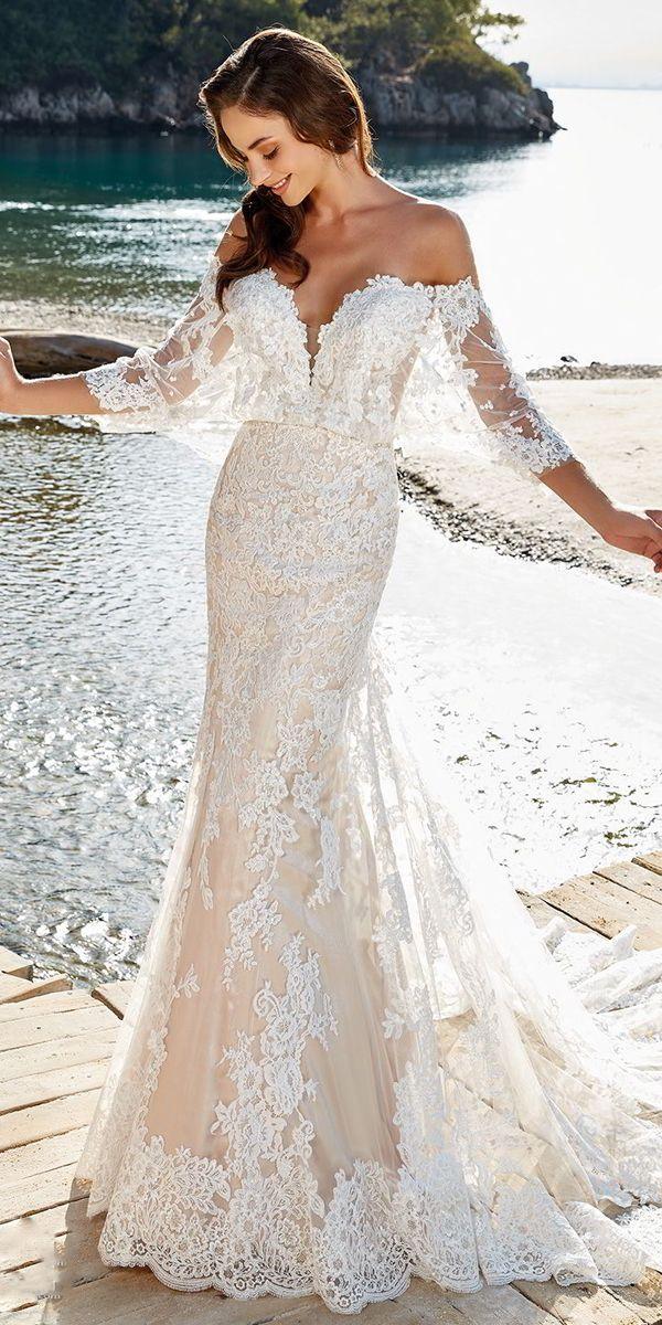 زفاف - Glamorous Tulle Off-the-shoulder Neckline Mermaid Wedding Dress With Beadings & Lace Appliques