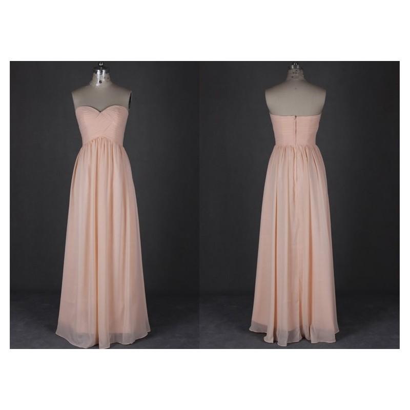 Свадьба - Peach Bridesmaid Dresses Long Sweetheart Backless Simple Chiffon Evening Prom Dresses 2015 - Hand-made Beautiful Dresses