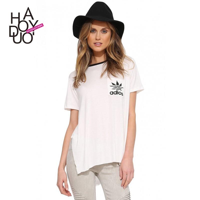 زفاف - Oversized Simple Printed High Low Summer Short Sleeves T-shirt - Bonny YZOZO Boutique Store