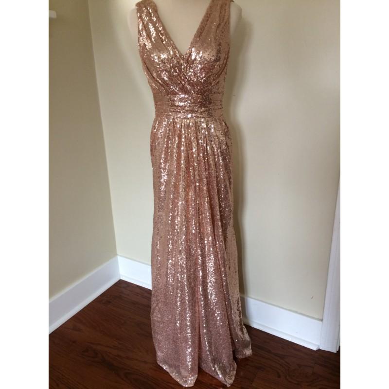 زفاف - Christina's Bridesmaids - rose gold pink champagne luxury sequin v neck backless full length long dress - Hand-made Beautiful Dresses