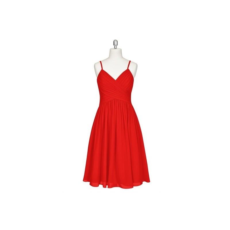 Mariage - Red Azazie Sonia - V Neck Knee Length Chiffon Back Zip Dress - Simple Bridesmaid Dresses & Easy Wedding Dresses