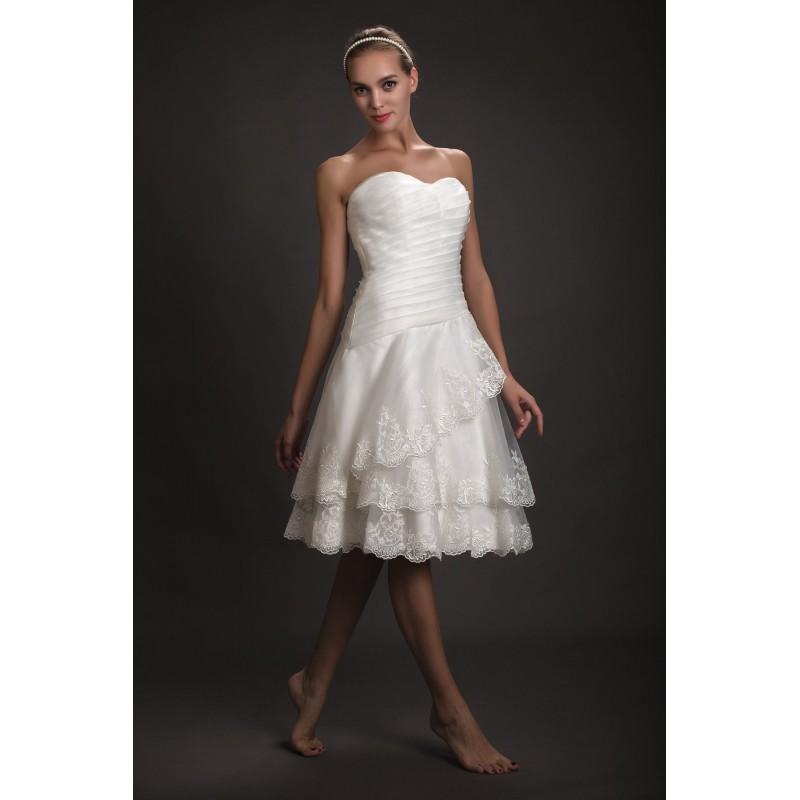 زفاف - Lola JPA823 by June Peony - Ivory  White Lace  Organza Short Sweetheart  Strapless A-Line Wedding Dresses - Bridesmaid Dress Online Shop