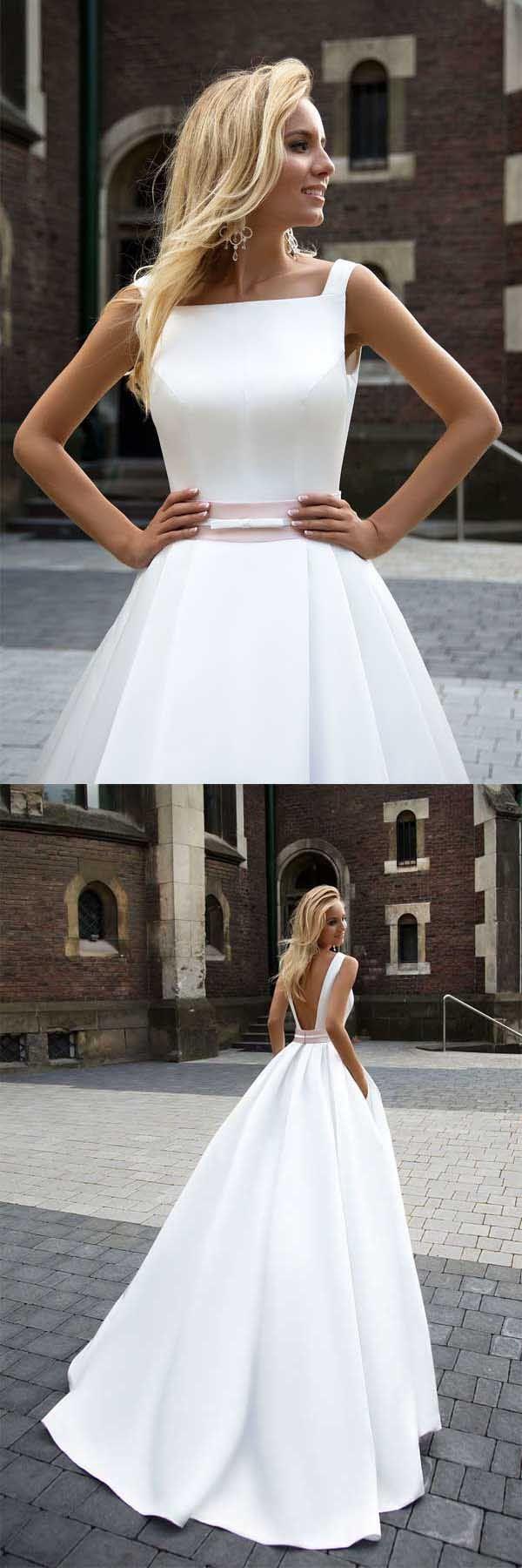 زفاف - Princess Simple A-line Satin Ivory Wedding Dresses WD205