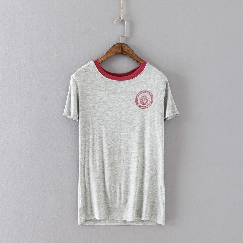 زفاف - Printed Contrast Color Scoop Neck Short Sleeves Modal Summer Soft T-shirt - Discount Fashion in beenono