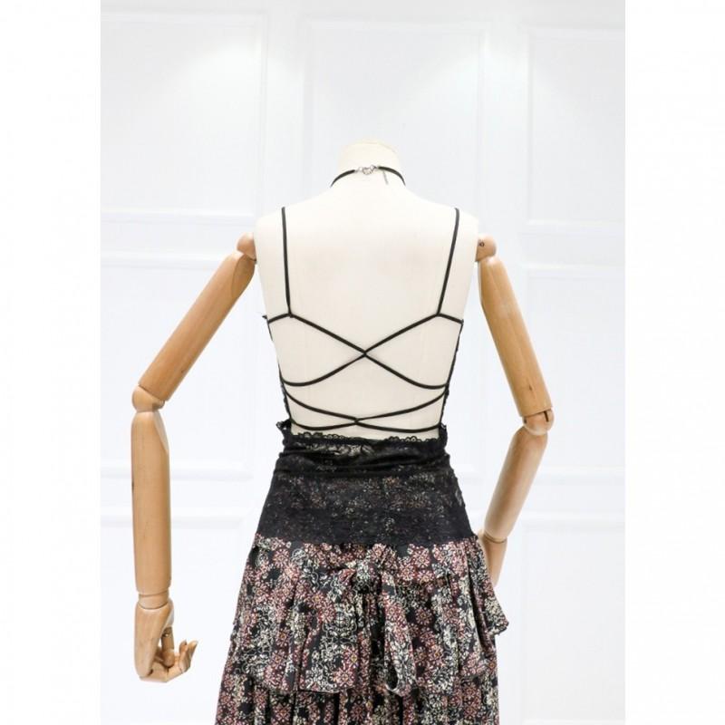 Mariage - Must-have Sexy Open Back V-neck Crossed Straps Lace Strappy Top - Lafannie Fashion Shop