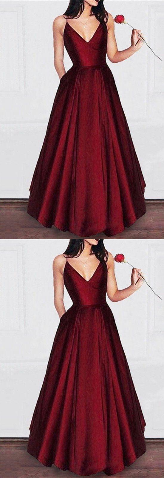 Mariage - Spaghetti Straps V-neck Floor Length Long Prom Dress Satin Evening Gowns