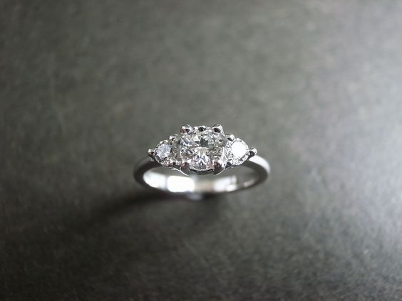 Hochzeit - Three Stone Engagement Ring In 14K White Gold, Three Stone Ring, Three Stone Diamond Ring, Diamond Ring, Unique Engagement Ring, Women Ring
