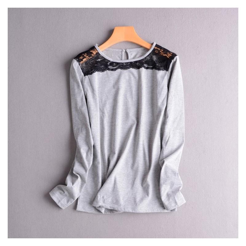 زفاف - Sweet Split Front Slimming Lace T-shirt Top Basics - Discount Fashion in beenono