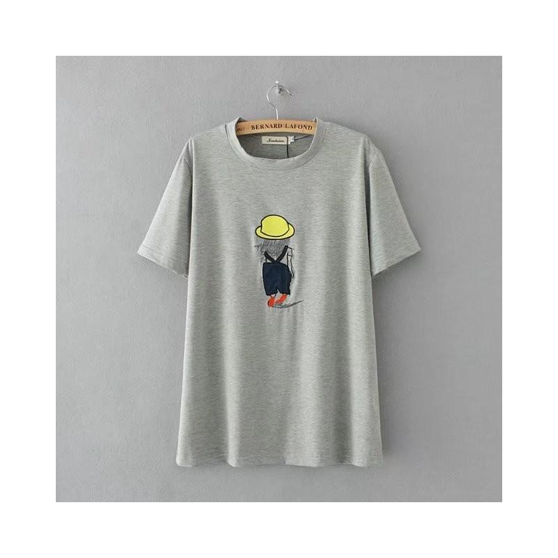 زفاف - Embroidery Slimming Plus Size Short Sleeves Cotton Summer T-shirt - Discount Fashion in beenono
