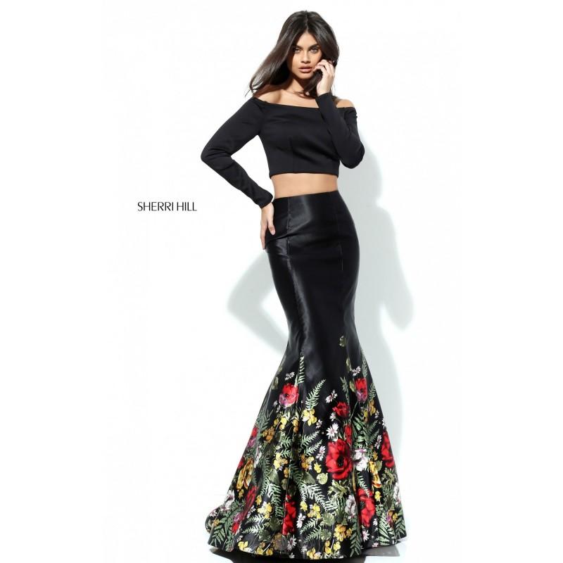 زفاف - Black/Multi Sherri Hill 50770 - 2-piece Sleeves Long Dress - Customize Your Prom Dress