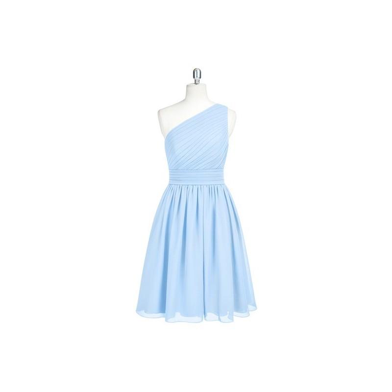 Свадьба - Sky_blue Azazie Katrina - Chiffon Knee Length One Shoulder Bow/Tie Back Dress - Simple Bridesmaid Dresses & Easy Wedding Dresses