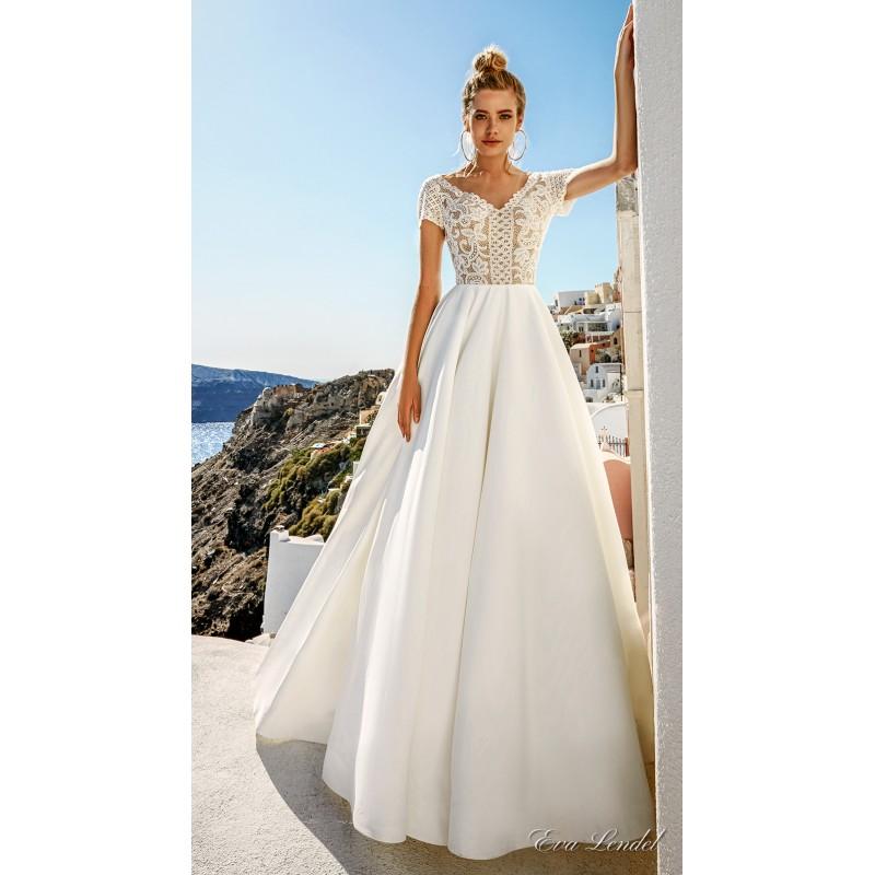 Wedding - Eva Lendel 2017 Sidny Satin Embroidery Short Sleeves V-Neck Royal Train Ball Gown Vogue Ivory Wedding Dress - Branded Bridal Gowns