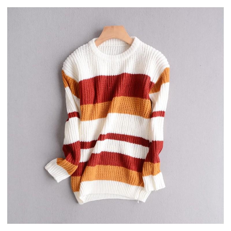 Wedding - Vogue Solid Color Slimming Long Sleeves Stripped Knitted Sweater Sweater - Discount Fashion in beenono