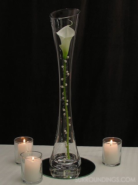 Wedding - Pearled Calla Lily In Maria Vase Candle Centerpiece Kit