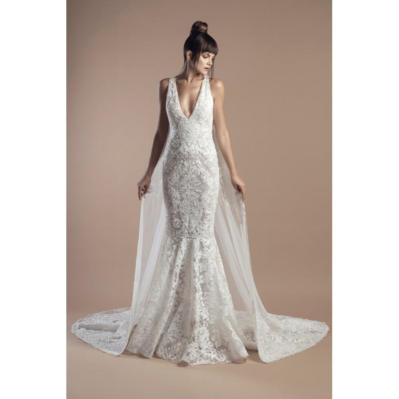 زفاف - Tony Ward 2018 Arwen Elegant Watteau Train Ivory Mermaid V-Neck Sleeveless Lace Appliques Wedding Gown - Customize Your Prom Dress
