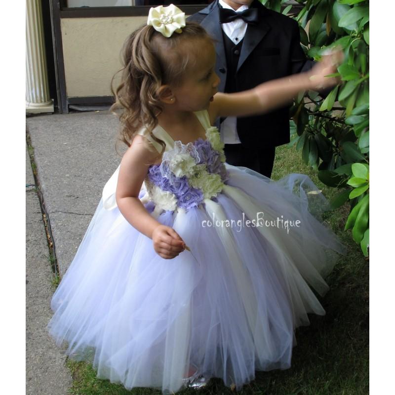 زفاف - TUTU Flower girl dress Ivory wisteria sleeves chiffton roses flower girl dress 1T 2T 3T 4T 5T 6T 7T 8T 9T - Hand-made Beautiful Dresses